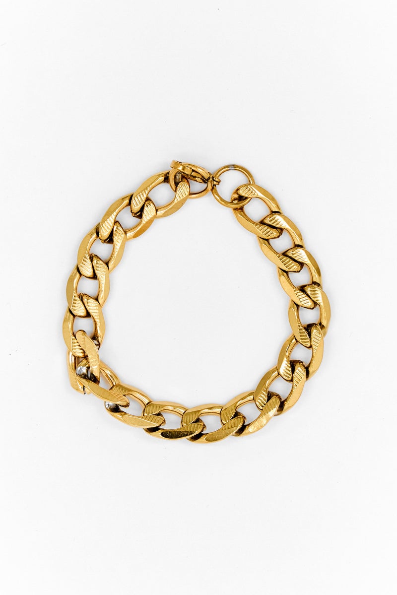 Steeltime Men Stainless Steel Accented Thick Cuban Link Chain Bracelet, Gold - Image 3